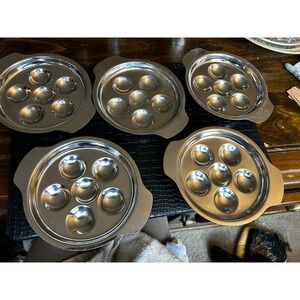 Set of Five Stainless Steel Escargot Plates